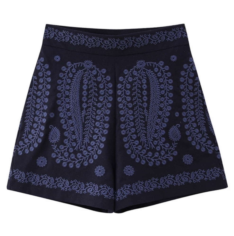 Sunday Up Navy Blue Hight Waisted Embroidered Shorts Sz-L